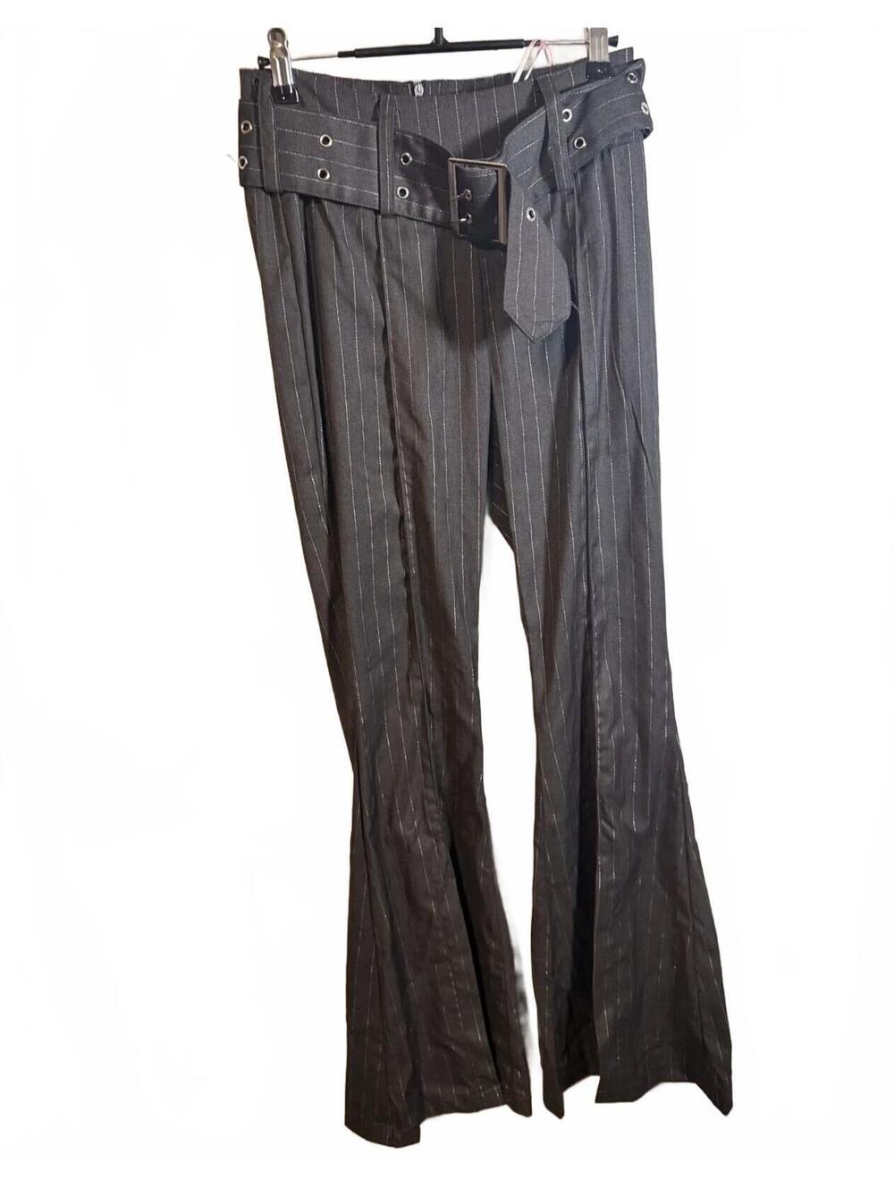 Dolls Kill pinstripe flared pants with belt S